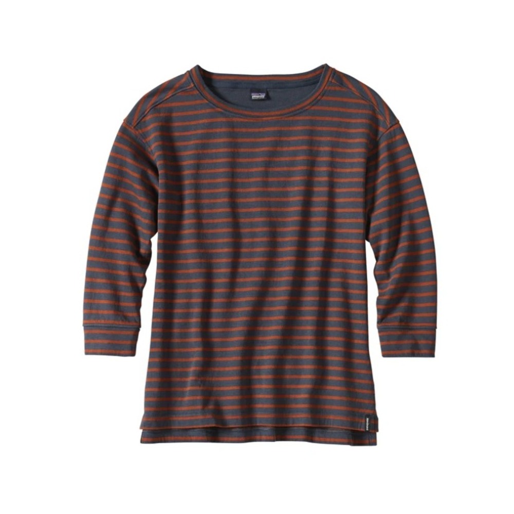 Patagonia Misty Meadow Top 3/4 Sleeve Striped Organic Cotton slate 53775 Small